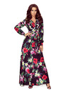 numoco Fekete női hosszú virágos ruha fodros nyakkivágással Numoco