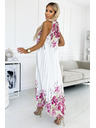 numoco Hajtogatott szatén maxiruha - fehér, rózsaszín virágokkal Numoco ESTER