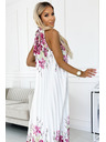 numoco Hajtogatott szatén maxiruha - fehér, rózsaszín virágokkal Numoco ESTER