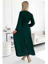 numoco VIVIANA Fodros midi ruha lapos nyakkivágással, hosszú ujjakkal és széles övvel - zöld Numoco