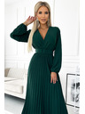 numoco VIVIANA Fodros midi ruha lapos nyakkivágással, hosszú ujjakkal és széles övvel - zöld Numoco