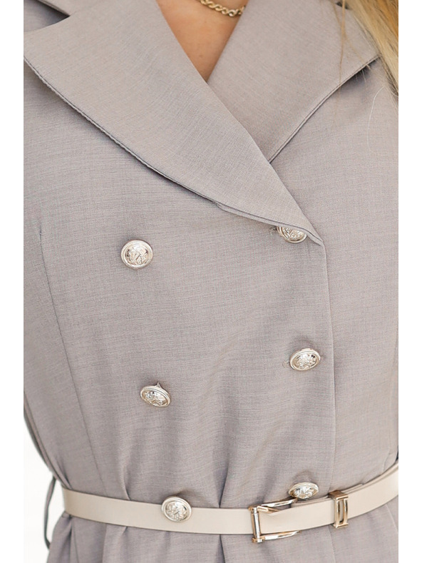 numoco Elegáns midi ingruha arany gombokkal és övvel - szürkésbarna színben
