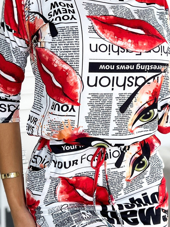 numoco Sportos ruha zsebekkel - fehér, piros ajkakkal Numoco