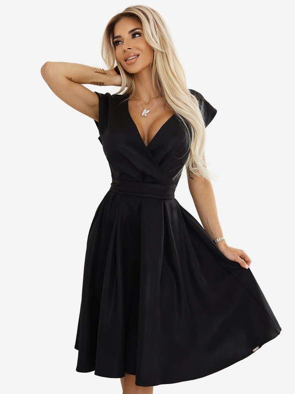 numoco Fekete női bővített nyakkivágású ruha Numoco