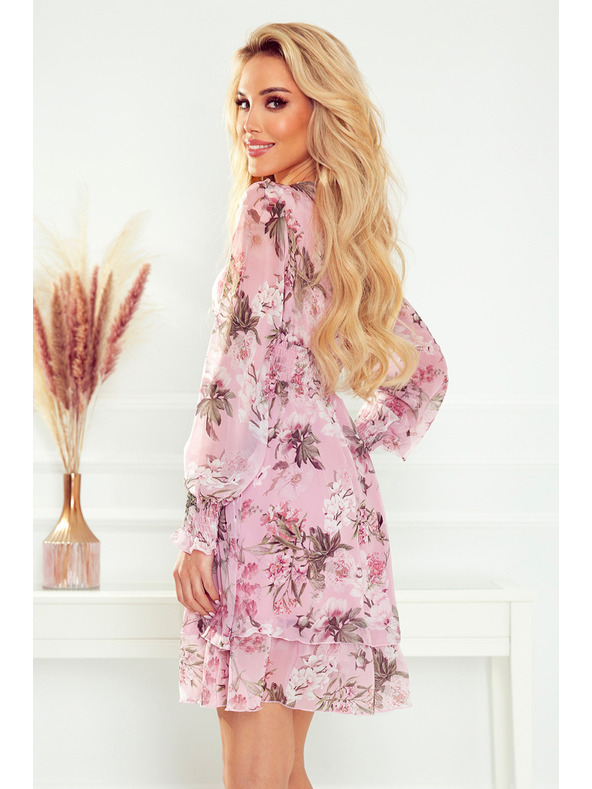 numoco Numoco Rózsaszín női virágos sifon ruha