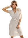 numoco Bézs női sifon fodros nyakkivágású ruha Numoco