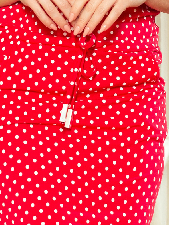 numoco Sportos ruha nyakkendővel és zsebekkel - piros + pöttyös Numoco