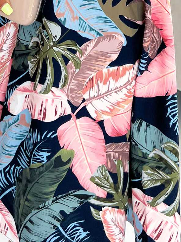 numoco Ruha - szívecskés nyakkivágással - sötétkék, rózsaszín levelekkel Numoco