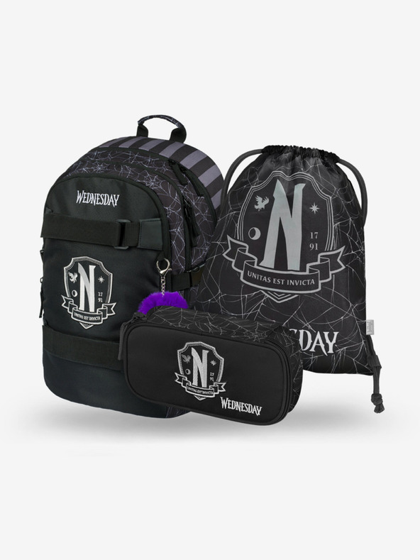 BAAGL  Fekete 3 SET Skate Szerda Nevermore: hátizsák, tolltartó, táska Baagl