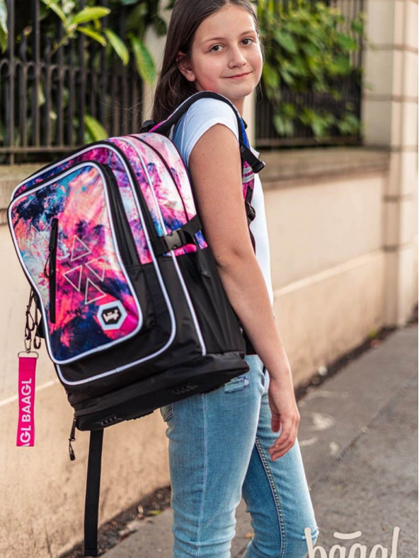 BAAGL  Rózsaszín iskolai hátizsák Kockás Absztrakt Baagl