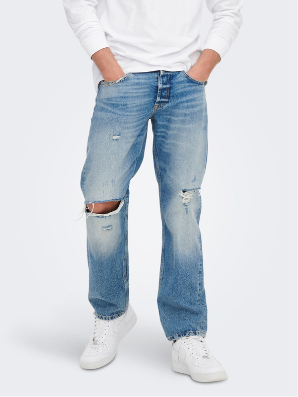 ONLY & SONS Kék, laza szabású, szakadt hatású farmer ONLY & SONS Edge