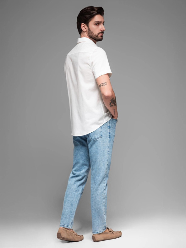 Ombre Clothing Férfi rövid ujjú ing kubai gallérral fehér Ombre Ruházat