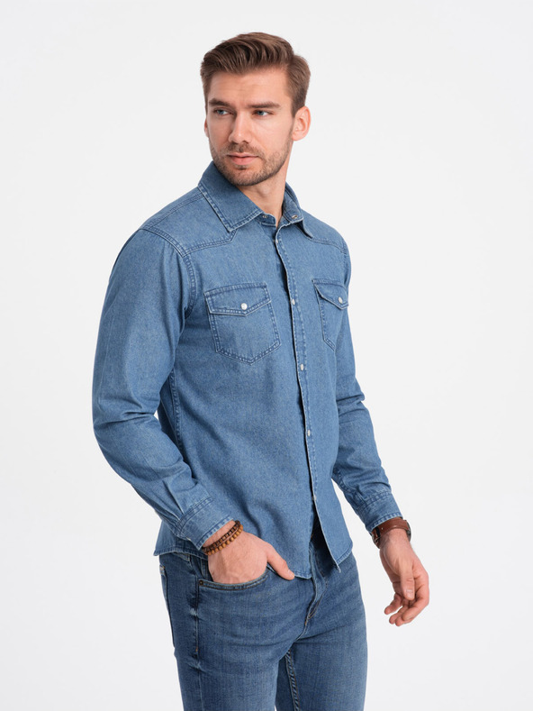 Ombre Clothing Kék férfi farmer ing Ombre Clothing