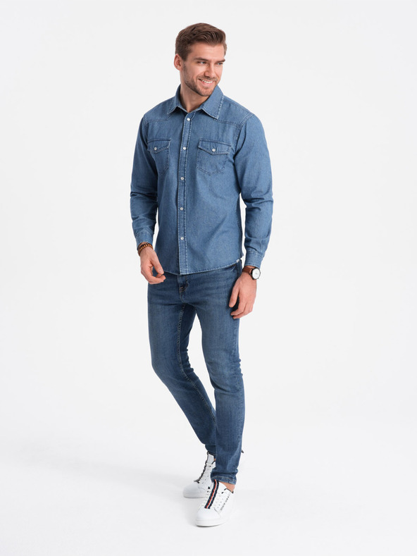 Ombre Clothing Kék férfi farmer ing Ombre Clothing