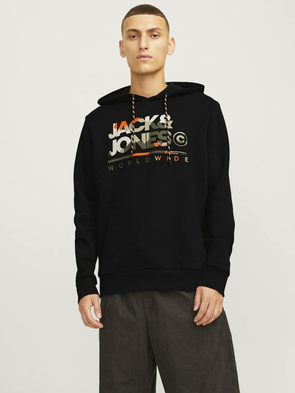 Jack & Jones Fekete Jack & Jones férfi kapucnis pulóver