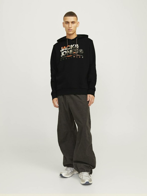 Jack & Jones Fekete Jack & Jones férfi kapucnis pulóver