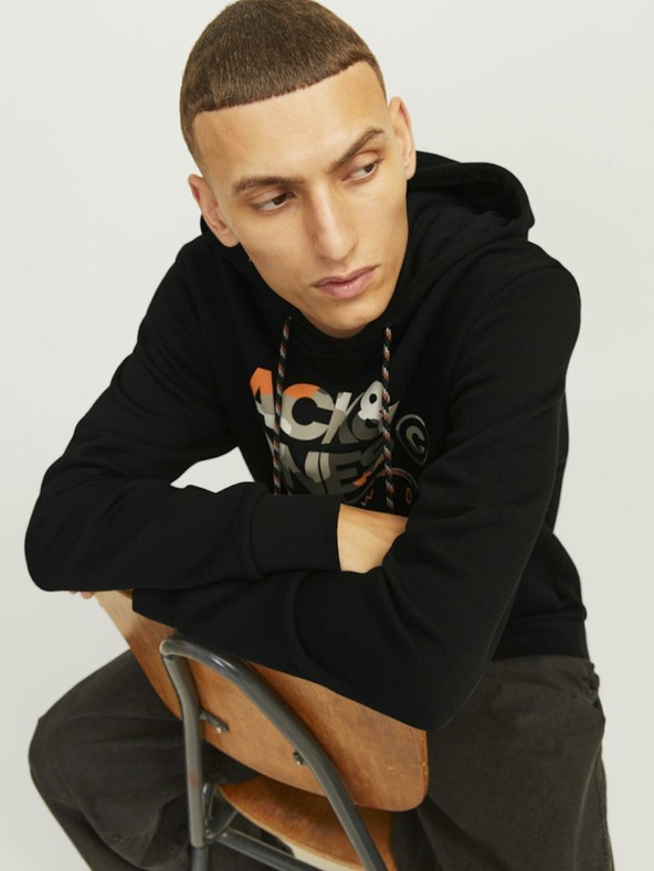 Jack & Jones Fekete Jack & Jones férfi kapucnis pulóver