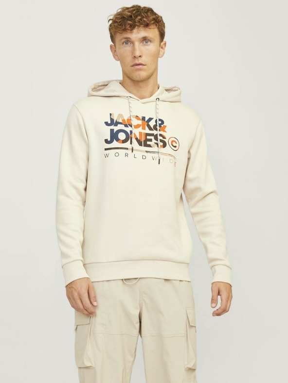Jack & Jones Jack & Jones férfi bézs színű kapucnis pulóver