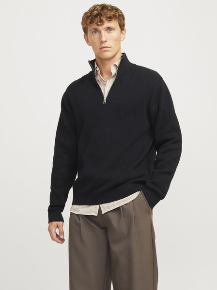 Jack & Jones Fekete Jack & Jones férfi cipzáras pulóver
