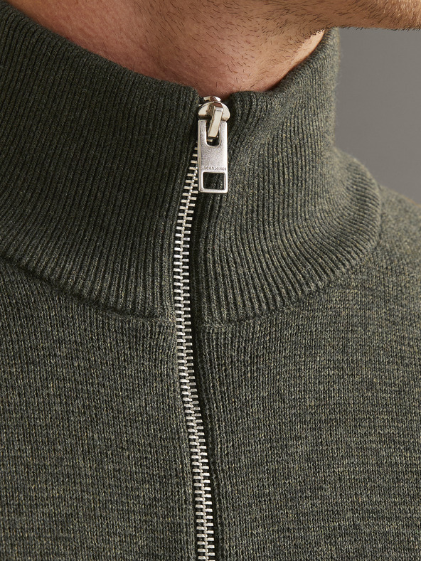 Jack & Jones Jack & Jones Khaki színű férfi cipzáras pulóver