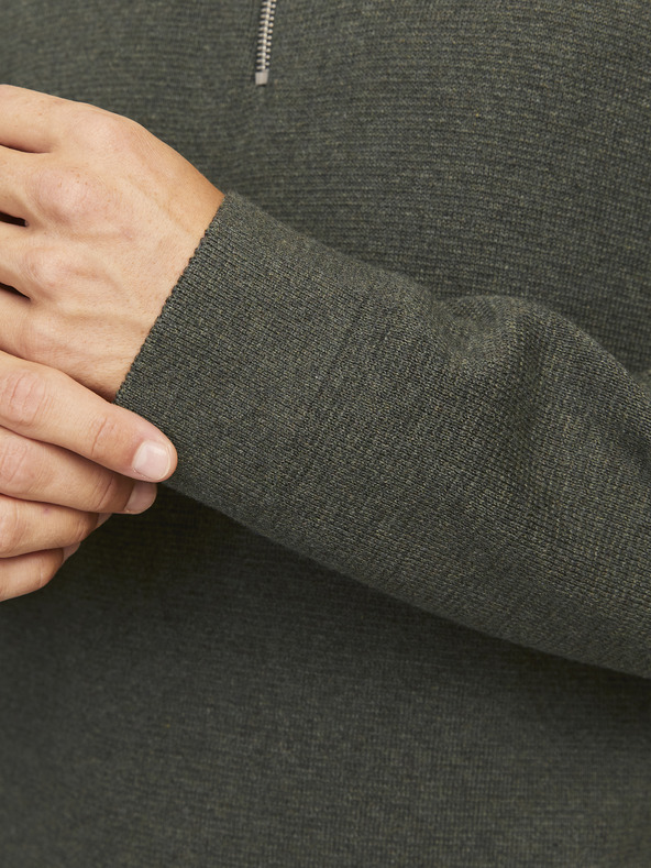 Jack & Jones Jack & Jones Khaki színű férfi cipzáras pulóver