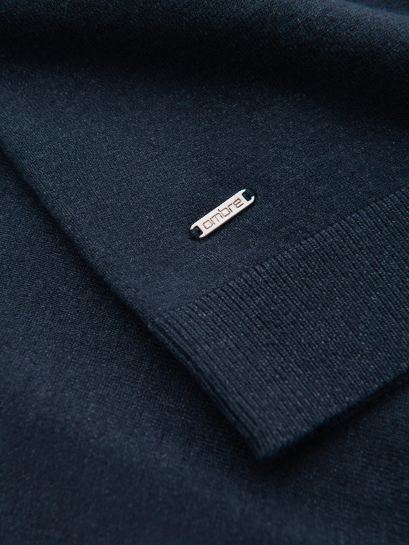 Ombre Clothing Férfi kötött fél garbó viszkózzal - sötétkék V4 OM-SWTN-0125 Ombre ruházat