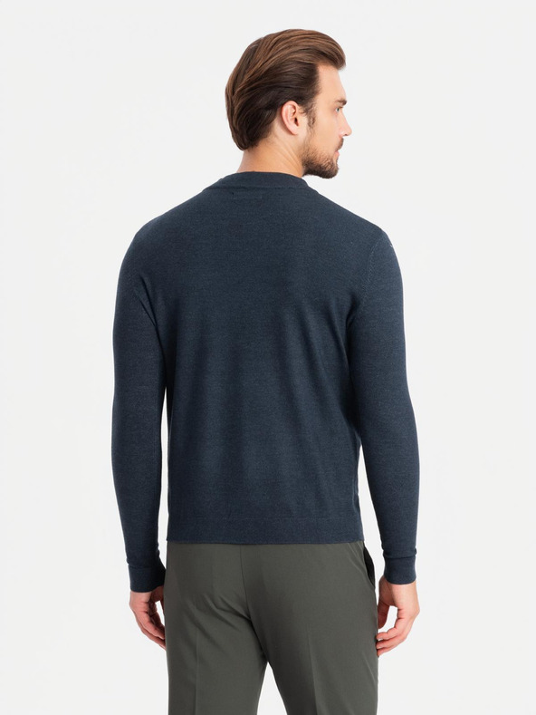 Ombre Clothing Férfi kötött fél garbó viszkózzal - sötétkék V4 OM-SWTN-0125 Ombre ruházat