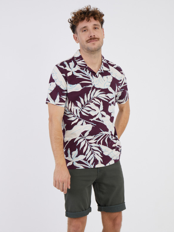 LERROS Krémszínű és bordó férfi virágos pólóing LERROS