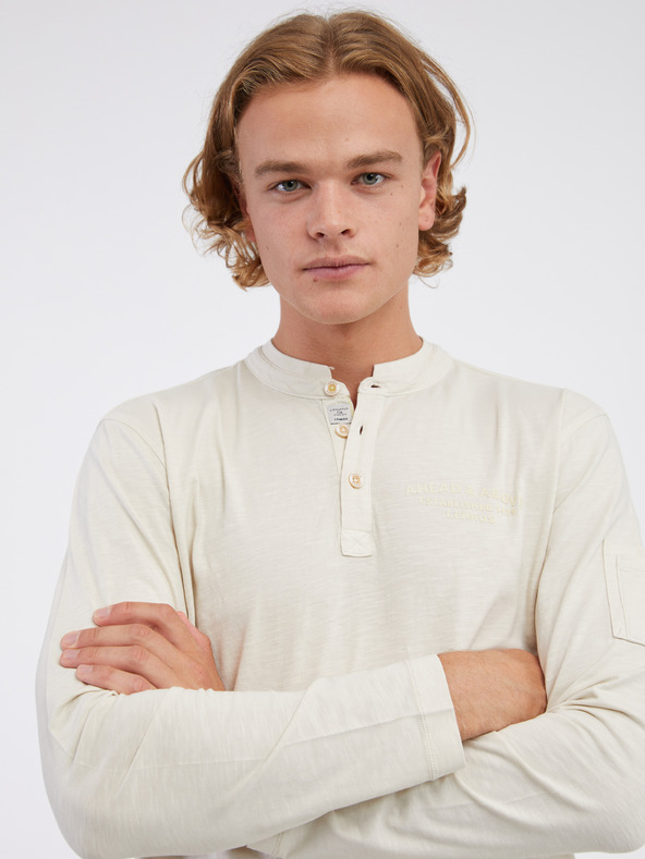 LERROS Krémszínű férfi hosszú ujjú pólóing LERROS