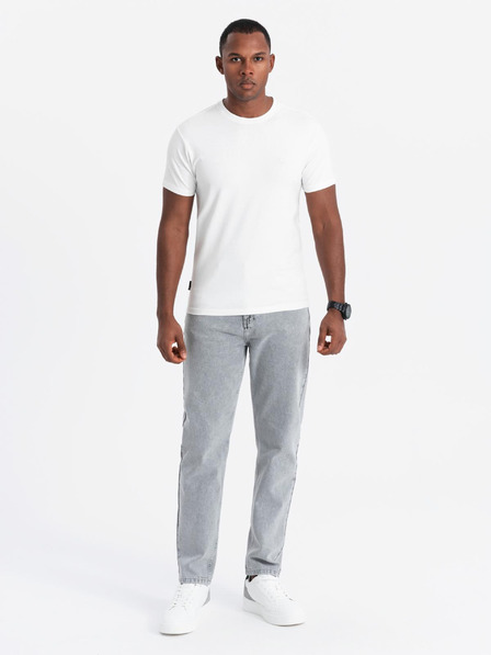 Ombre Clothing Férfi pamut trikolor póló - fehér és tengerészkék V3 OM-TSCT-0174 Ombre Ruházat