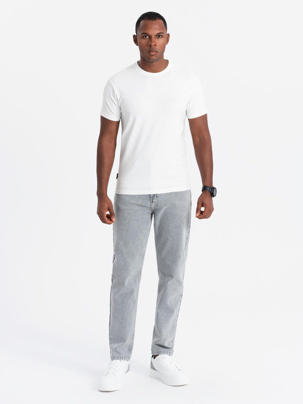 Ombre Clothing Férfi pamut trikolor póló - fehér és tengerészkék V3 OM-TSCT-0174 Ombre Ruházat