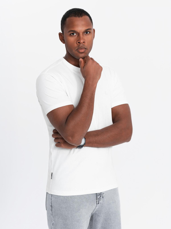 Ombre Clothing Férfi pamut trikolor póló - fehér és tengerészkék V3 OM-TSCT-0174 Ombre Ruházat