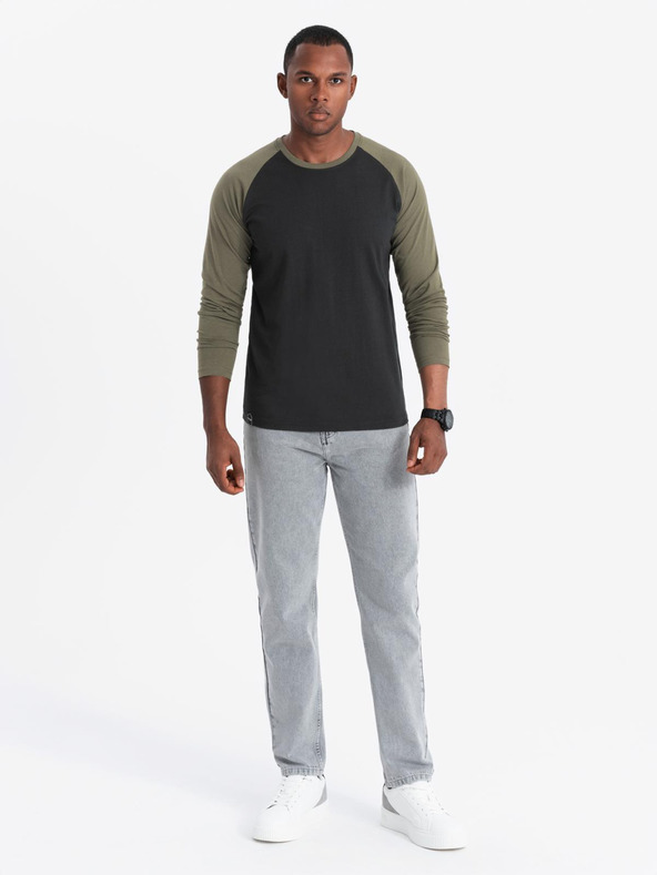 Ombre Clothing Férfi nyomtatott hosszú ujjú póló - fekete V1 OM-LSPT-0119 Ombre Ruházat