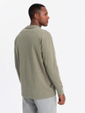 Ombre Clothing Férfi pamut LOOSE FIT hosszú ujjú, kerek nyakú póló - khaki V4 OM-LSBC-0129 Ombre Ruházat