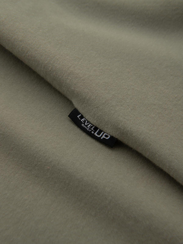 Ombre Clothing Férfi pamut LOOSE FIT hosszú ujjú, kerek nyakú póló - khaki V4 OM-LSBC-0129 Ombre Ruházat