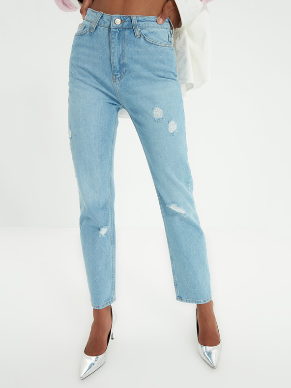 Trendyol Világoskék mom fit farmer szakadt hatással Trendyol