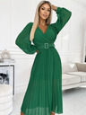numoco 414-3 KLARA redős ruha övvel és dekoltázzsal - zöld
