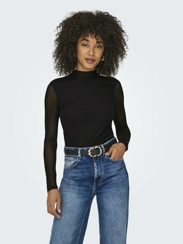 ONLY Fekete póló állógallérral és átlátszó hátlappal CSAK Erica