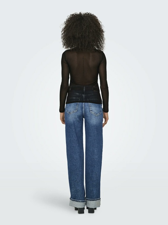 ONLY Fekete póló állógallérral és átlátszó hátlappal CSAK Erica