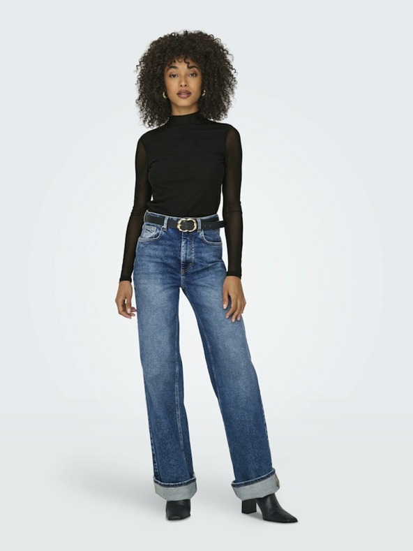 ONLY Fekete póló állógallérral és átlátszó hátlappal CSAK Erica