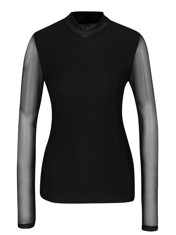 ONLY Fekete póló állógallérral és átlátszó hátlappal CSAK Erica