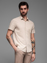 Ombre Clothing Férfi rövid ujjú ing kubai gallérral bézs Ombre Ruházat