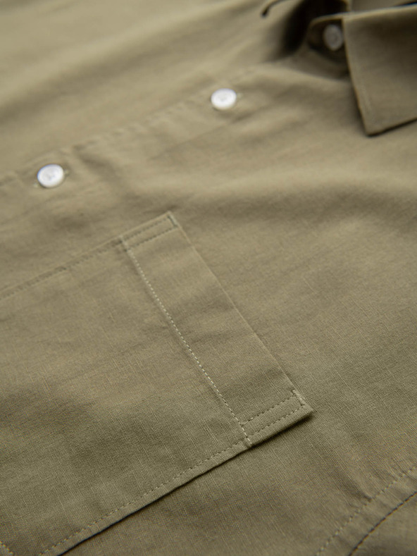 Ombre Clothing Férfi rövid ujjú ing kubai gallérral khaki Ombre Ruházat