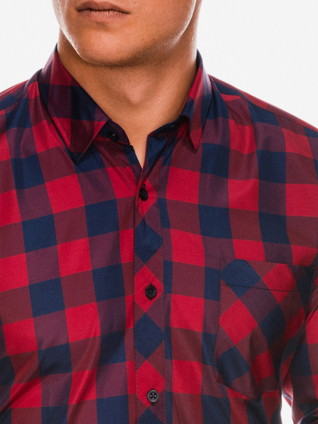 Ombre Clothing K282 férfi kockás hosszú ujjú ing - piros/tengerészkék