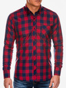 Ombre Clothing K282 férfi kockás hosszú ujjú ing - piros/tengerészkék