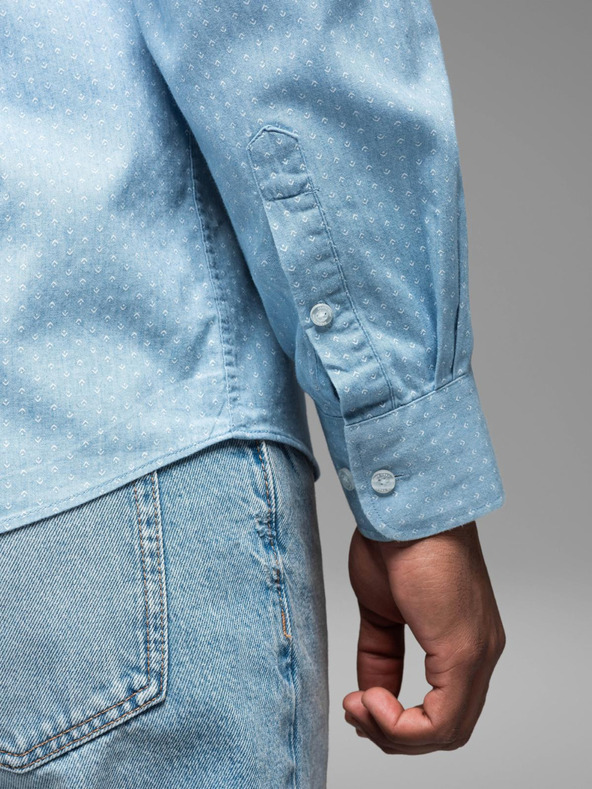 Ombre Clothing Férfi mintás finom farmer ing zsebbel - világoskék Ombre Clothing