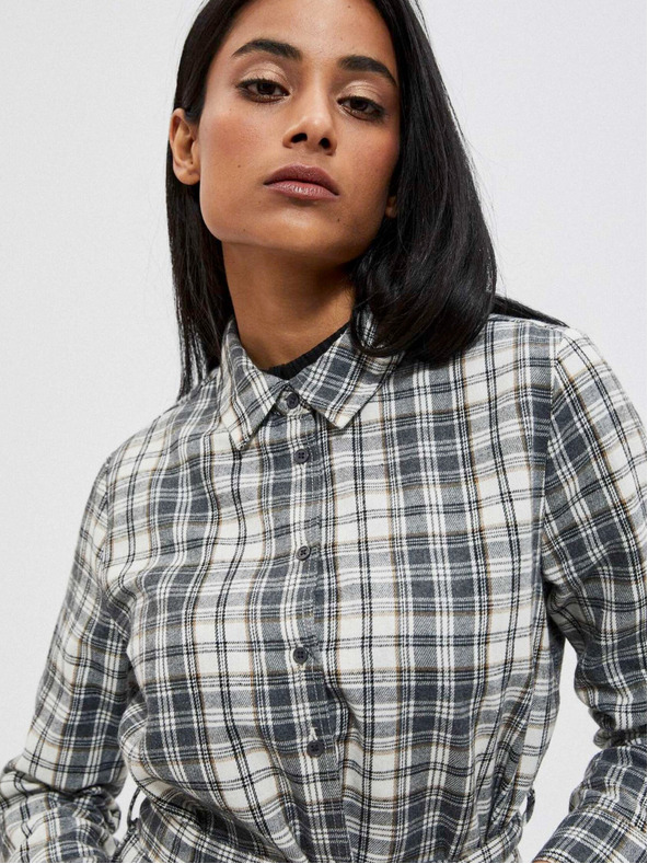 Moodo Moodo fehér és szürke női kockás ing kabátkabát