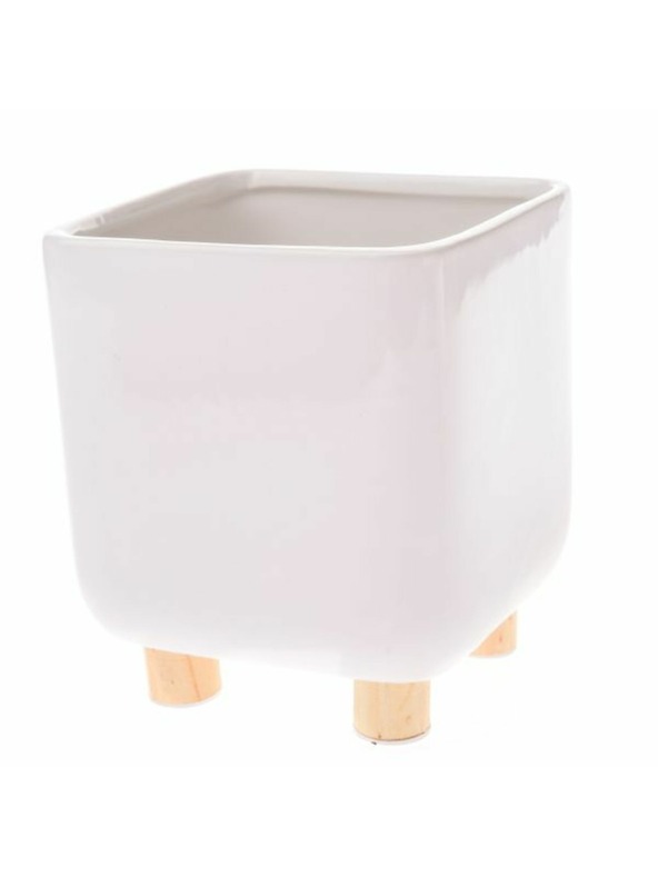 Casa de Engel Fehér kerámia virágcserép tartó fa lábakkal, 0/8