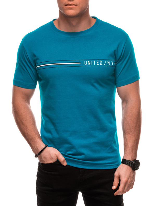 Edoti Férfi póló nyomattal S2025 - türkiz OTHER