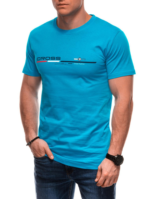 Edoti Férfi póló nyomattal S1712 - világoskék EDOTI